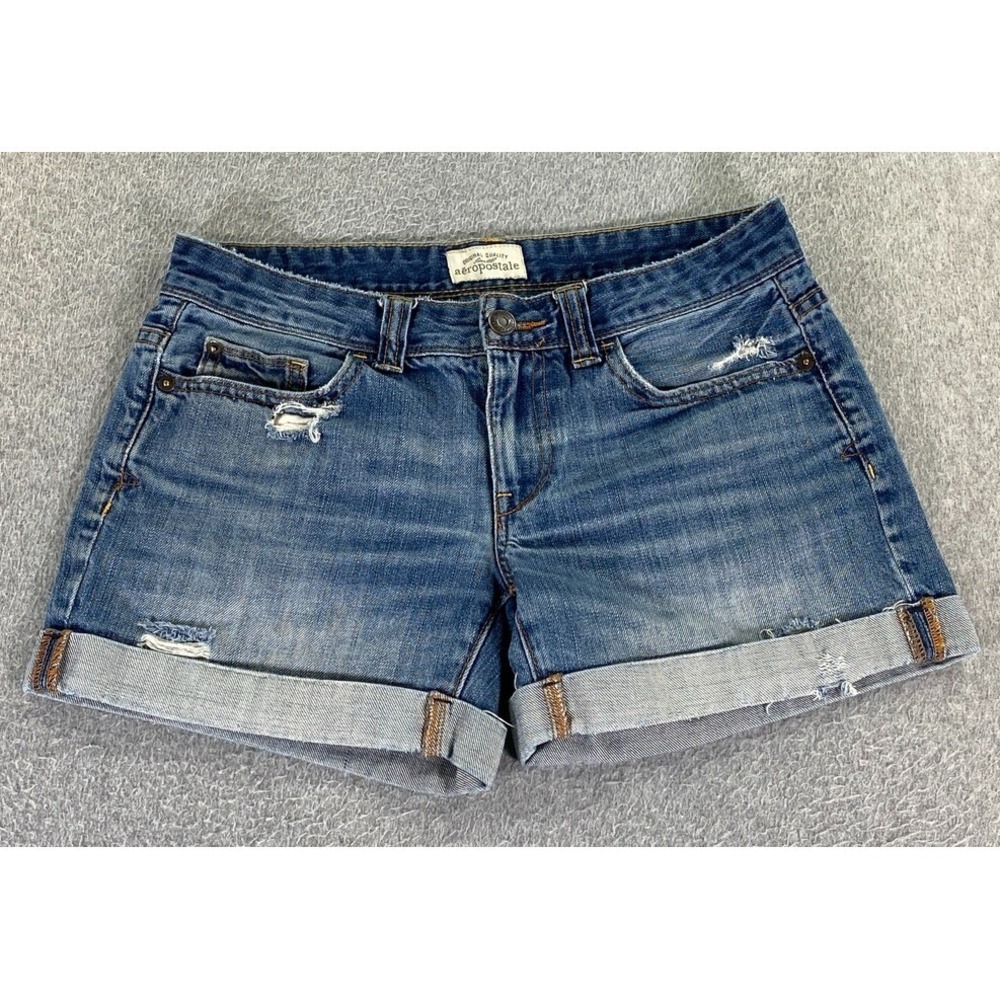 Aeropostale "Shortie" Women's Size 3/4 30x4 Denim Blue Jean Shorts Cuffed Y2K